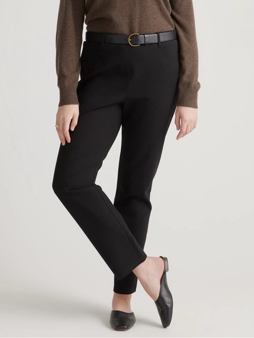 Quince Women's Black Ultra-Stretch Ponte Straight Leg 4-Pocket Pants Size Large